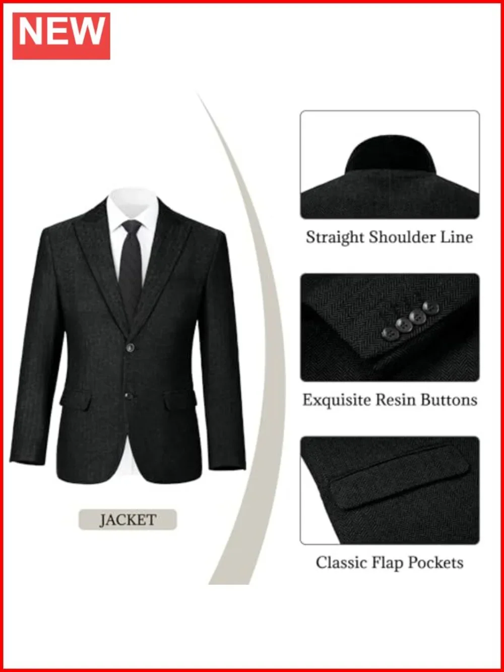 Men's 3 Piece Herringbone Tweed Suit Set Double Breasted Jacket Vest Pants